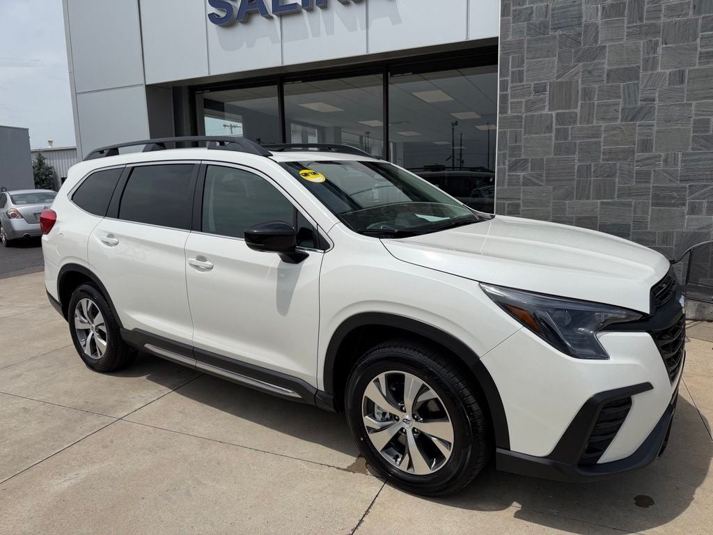 2025 Subaru Ascent Limited in Crystal White Pearl — front three-quarter view