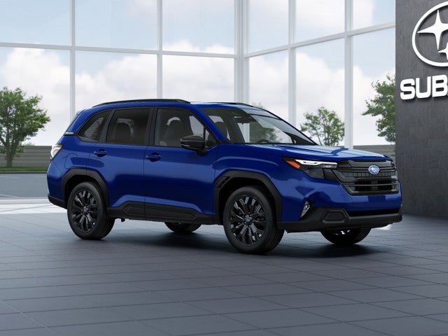 2026 Subaru FORESTER Sport Onyx Edition in Sapphire Blue Pearl — front three-quarter view